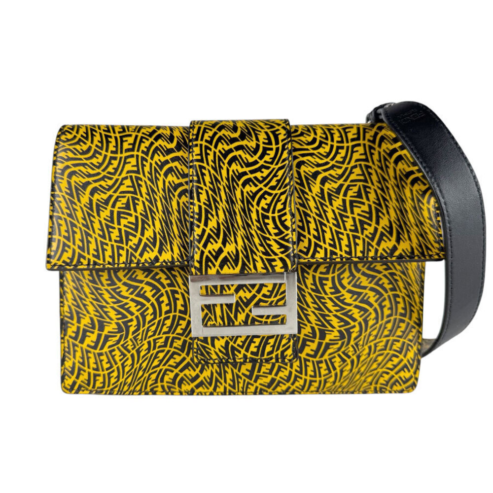 Fendi Shoulder Bag Flat Bucket Leather Yellow Black